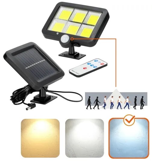 Faretto solare LED 1,5W 6000K IP44 con sensore e batteria 1200 mAh