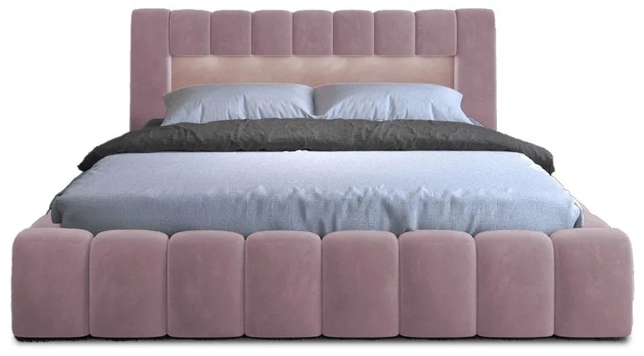 Letto matrimoniale imbottito rosa con contenitore e rete inclusi 180x200 cm Lamica – ELTAP