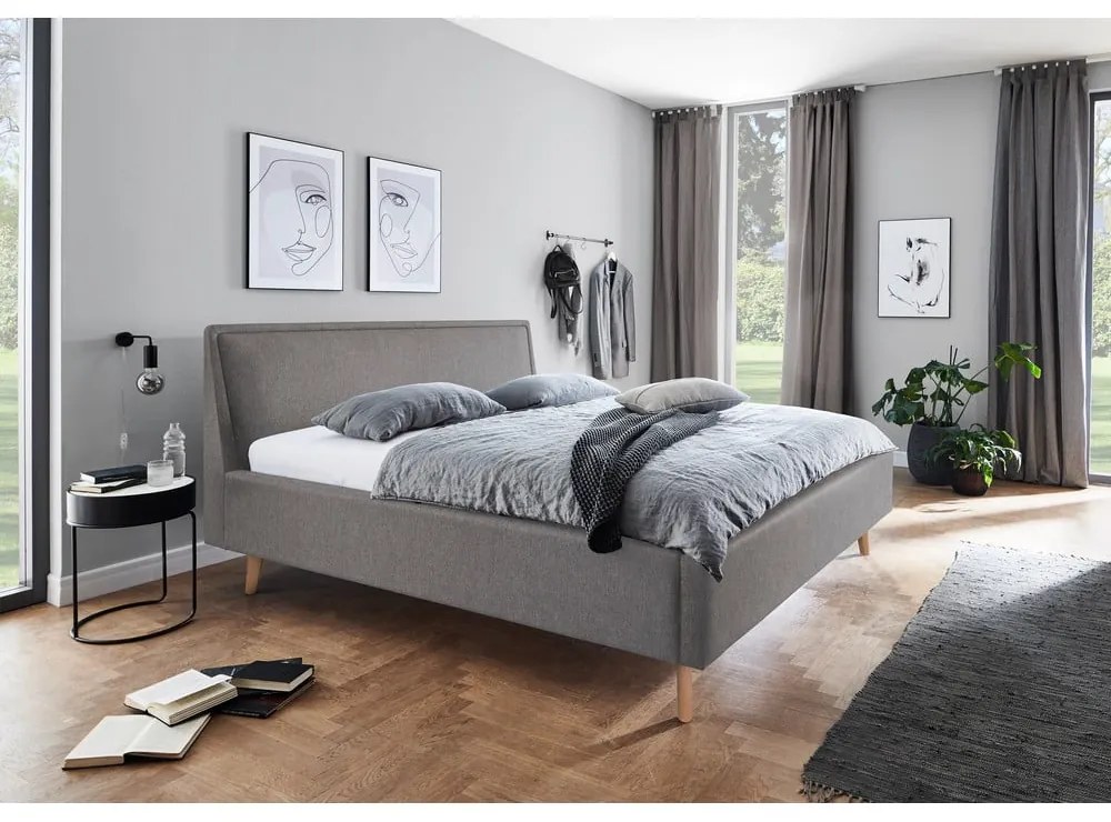 Letto matrimoniale imbottito grigio chiaro con contenitore con rete inclusa 160x200 cm Frieda – Meise Möbel