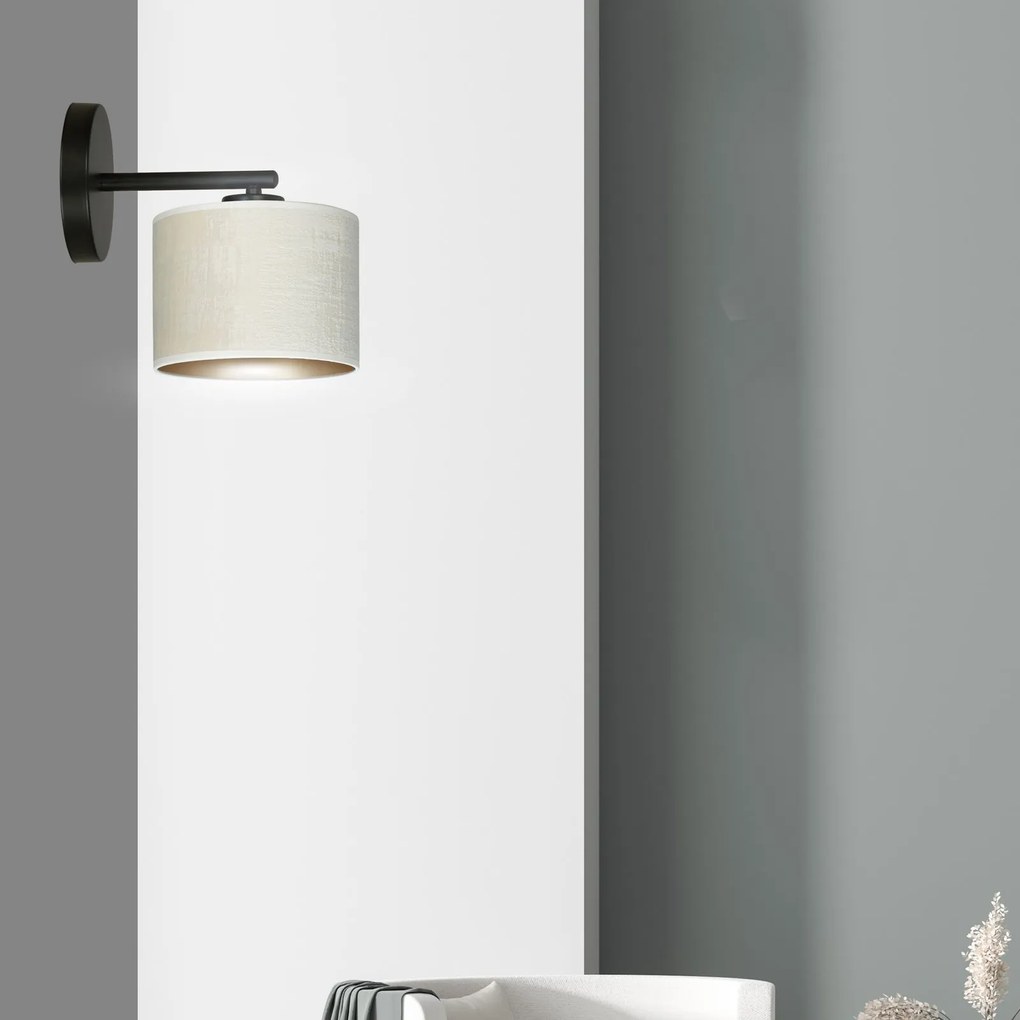 Applique 1 Luce Hilde In Acciaio Nero E Paralume In Tessuto Beige