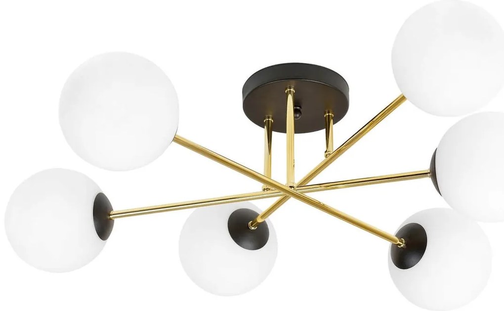 Lampadario Magnum Nero e Oro con 6 Sfere Satinate E14 da soffitto