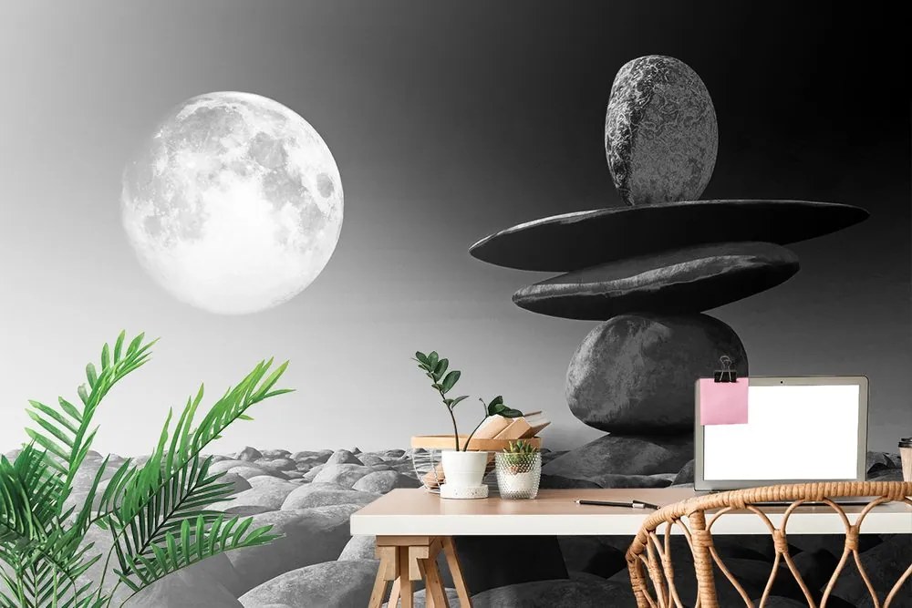 Carta da parati – Pietre in luce lunare in bianco e nero