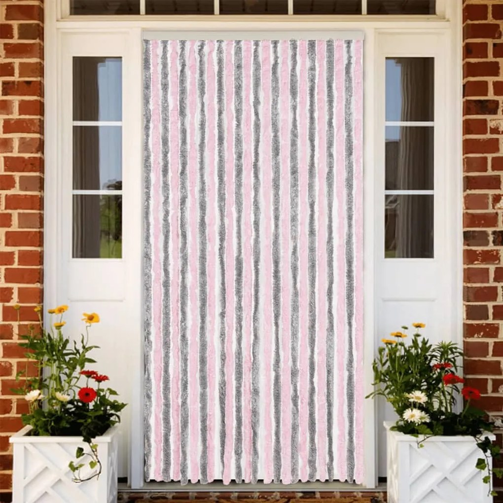 Tenda Antimosche Grigio Argento E Rosa 100x230 Cm İn Ciniglia /