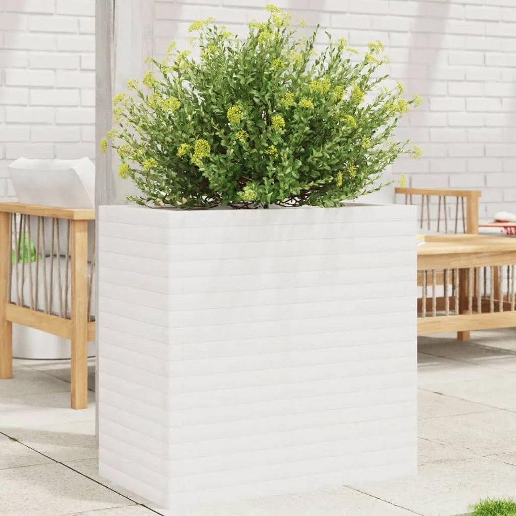 Fioriera Da Giardino Bianca 70x40x68,5cm Legno Massello Di Pino /