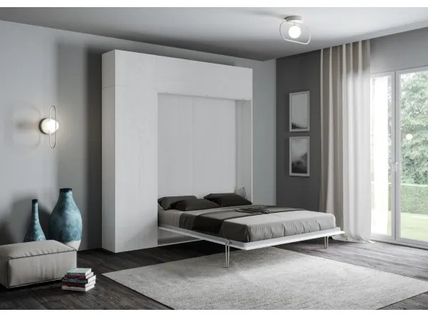 Letto a scomparsa con mobili una piazza e mezza 120 cm KENTARO Bianco Frassino