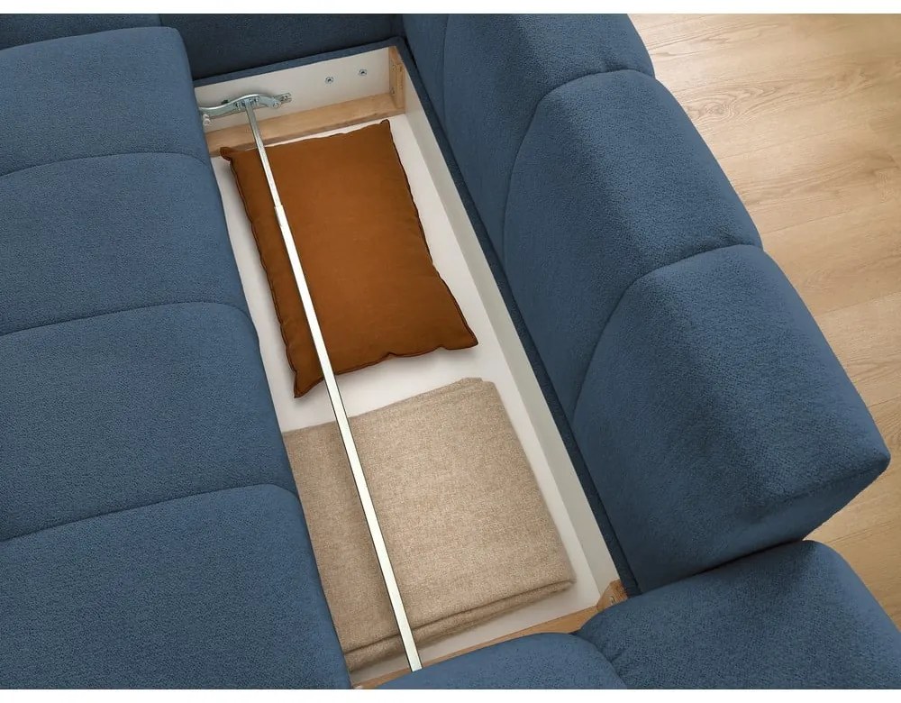 Divano angolare blu scuro allungabile e con contenitore (penisola a sinistra/chaise lounge) con rivestimento in ciniglia Everest – Bobochic Paris