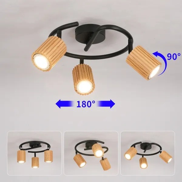 Brilagi - Faretto MODERN WOOD 3xGU10/8W/230V legno di caucciù/nero
