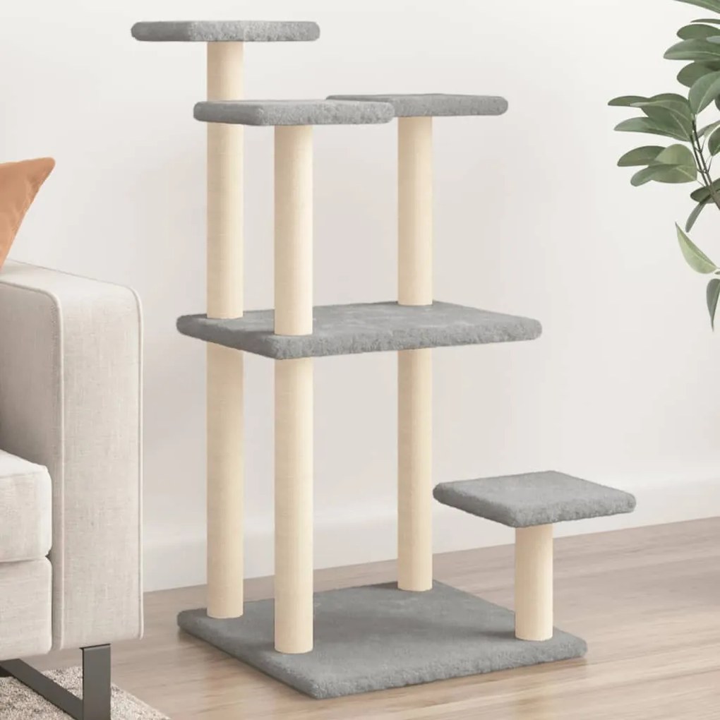 Pali tiragraffi per gatti con piattaforme grigio chiaro 98,5 cm