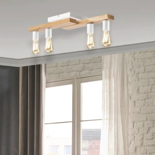 Lampadario a plafone MATTE 4xE27/15W/230V bianco/quercia