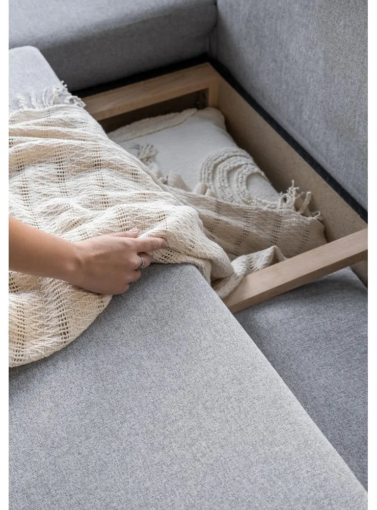 Divano letto a U grigio chiaro, angolo sinistro Scandic Lagom - Miuform