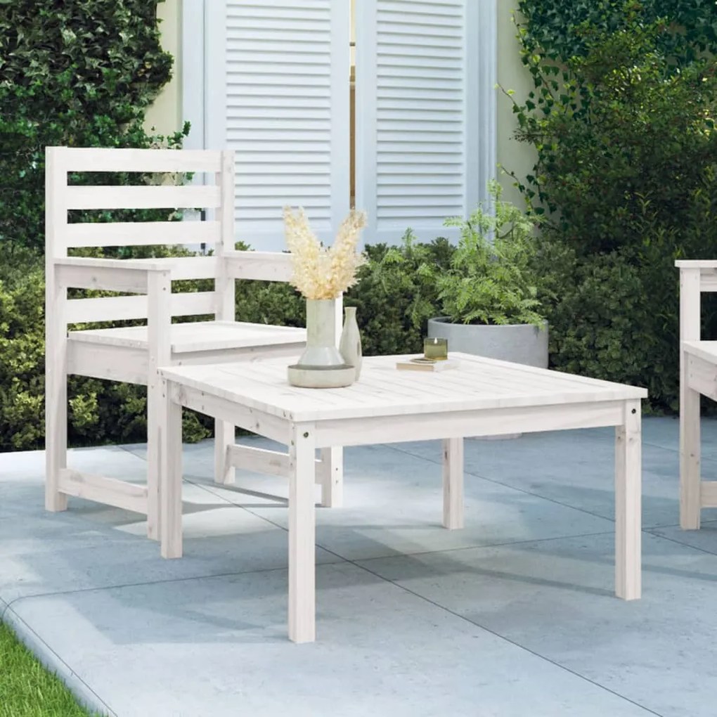 Tavolo da giardino bianco 82,5x82,5x45cm legno massello di pino