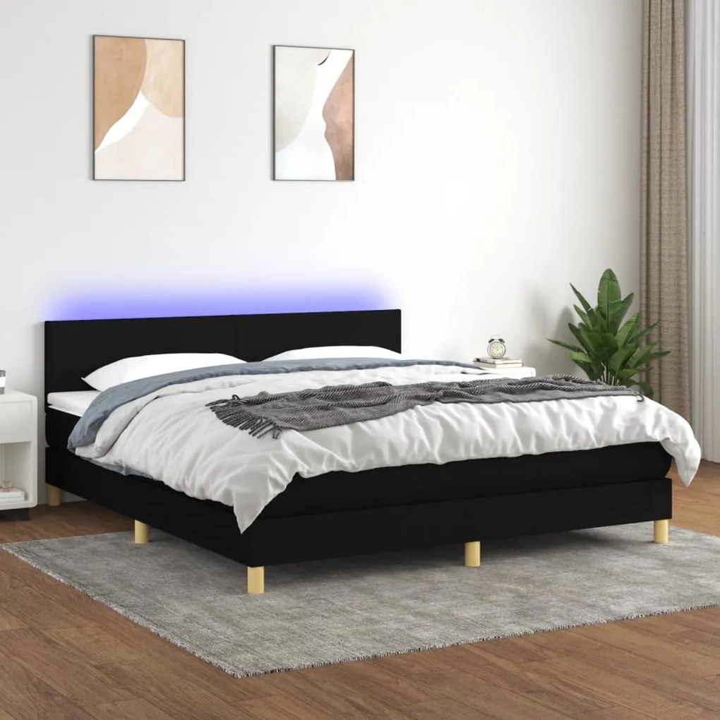 Letto A Molle Con Materasso E Led Nero 160x200 Cm İn Tessuto /