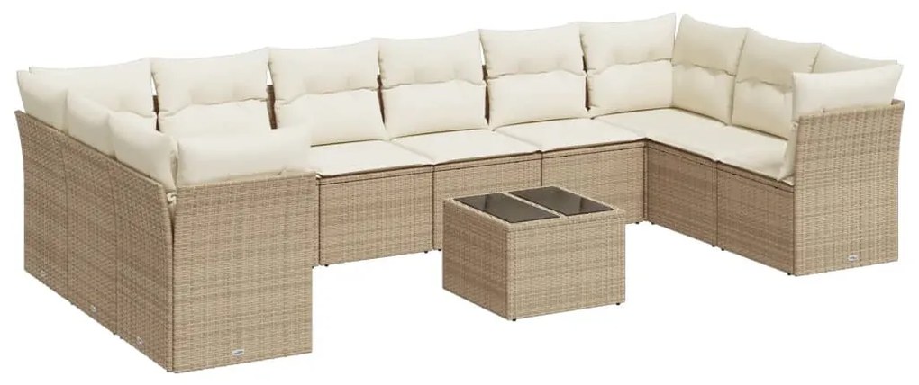 Set divani da giardino 11 pz con cuscini beige in polyrattan