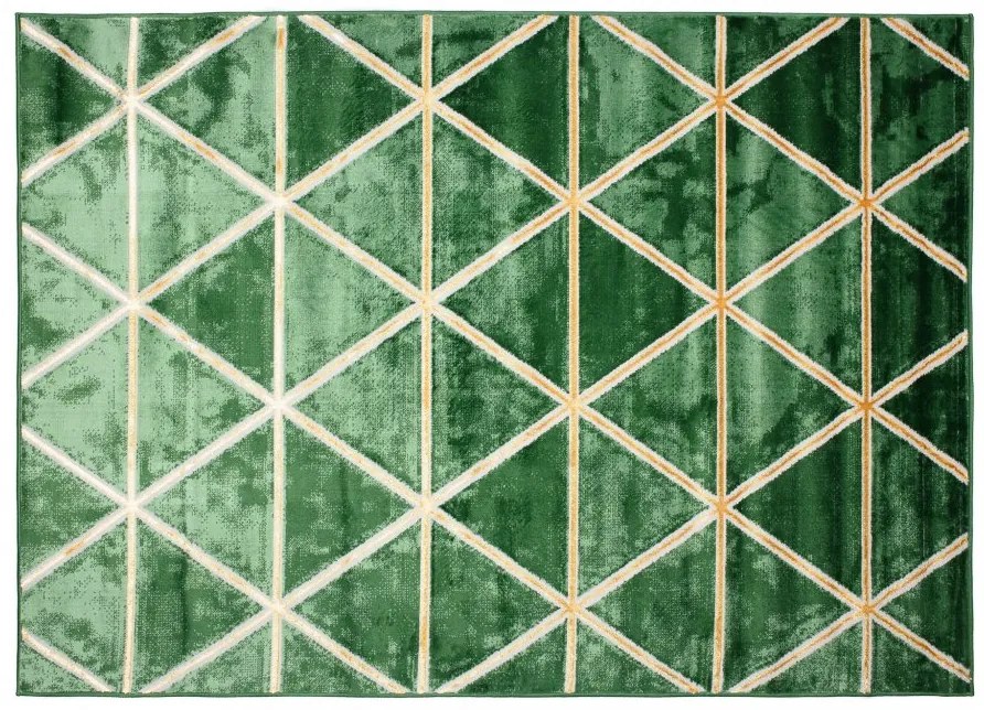 Tappeto moderno verde con motivo a triangoli dorati Larghezza: 80 cm | Lunghezza: 150 cm