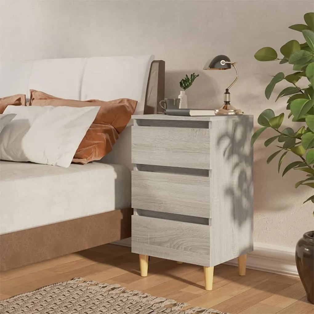 Comodini Gambe İn Legno Massello 2 Pz Grigio Sonoma 40x35x69 Cm /