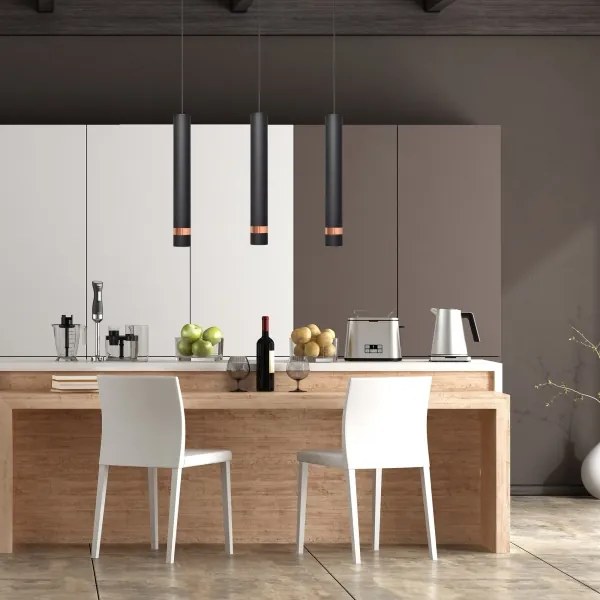 Lampadario su filo LED TUBA 3xGU10/4,8W/230V nero/rame