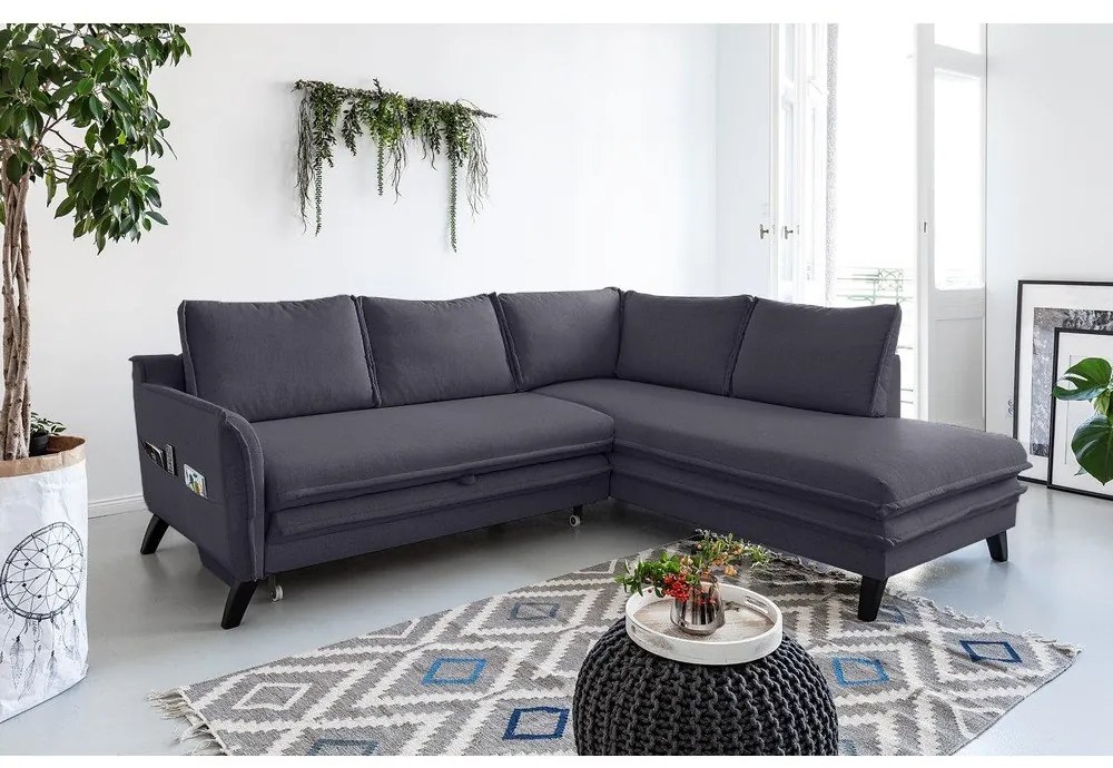 Divano letto angolare antracite L, angolo destro Charming Charlie - Miuform