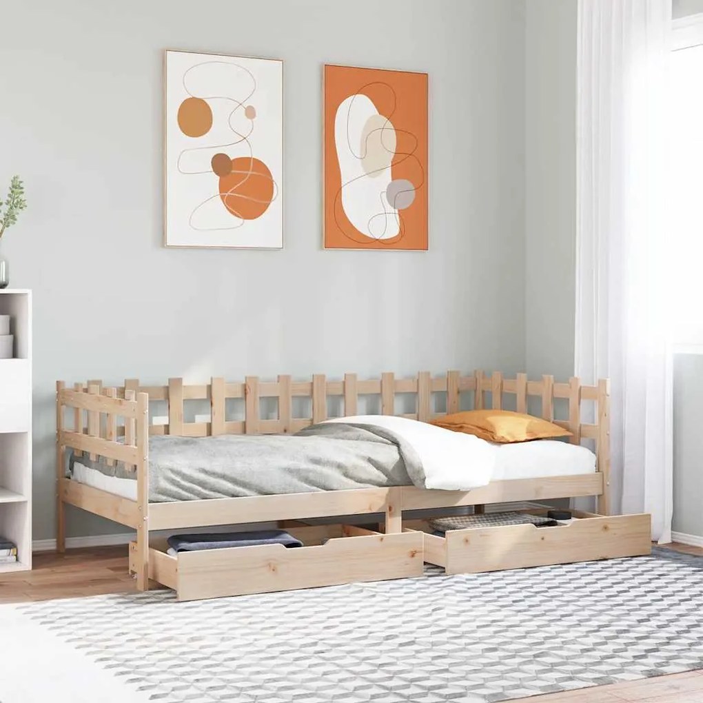 Dormeuse Con Cassetti 90x200 Cm Legno Massello Pino /