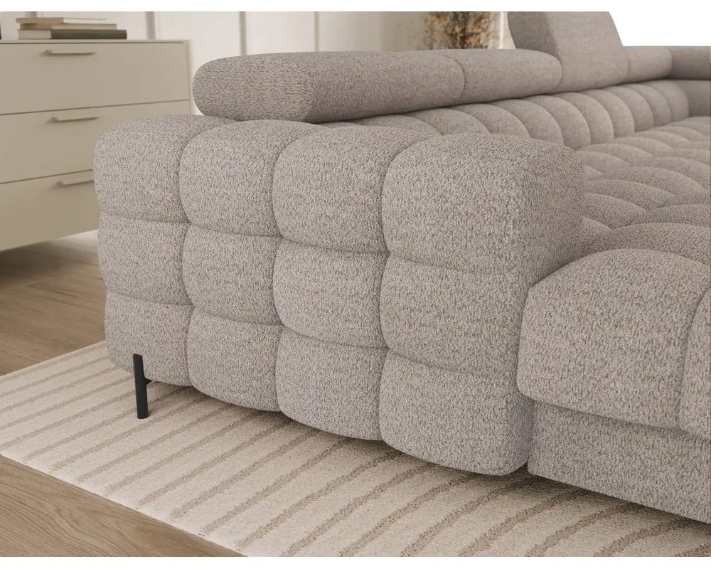 Divano angolare beige allungabile (con penisola a destra/a U) con rivestimento in bouclé Feraria – ELTAP