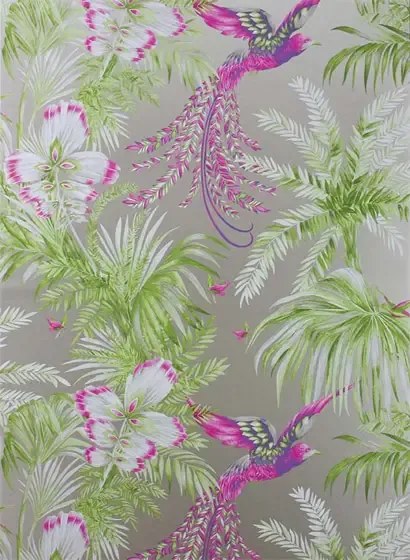 Matthew Williamson Carta da parati Bird of Paradise - Kiwi/ Violet/ Metallic Gilver