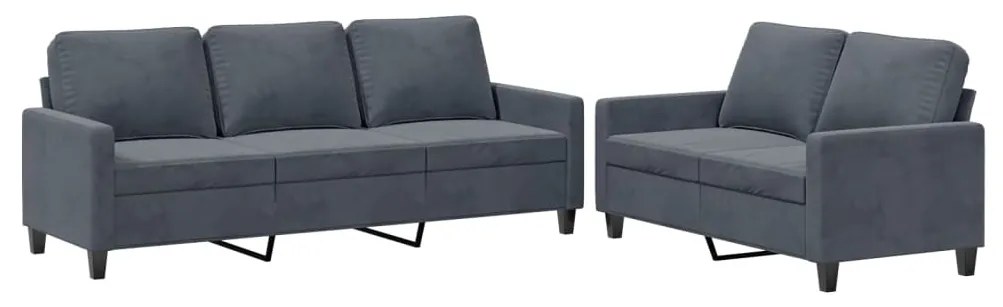 Set di divani 2 pz con cuscini grigio scuro in velluto