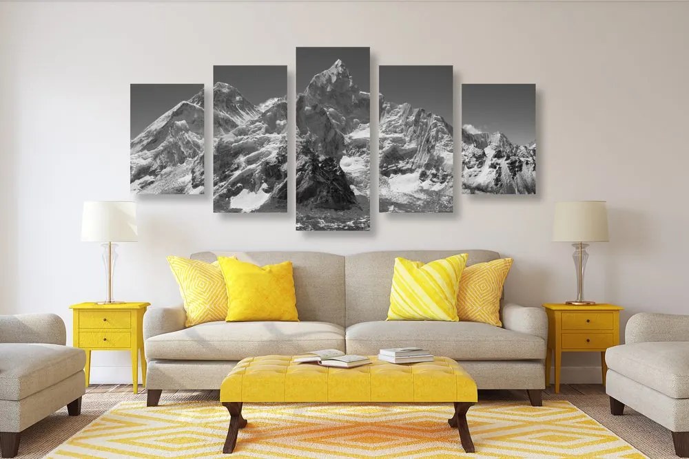 Quadri 5 pezzi – Splendido picco di montagna in bianco e nero