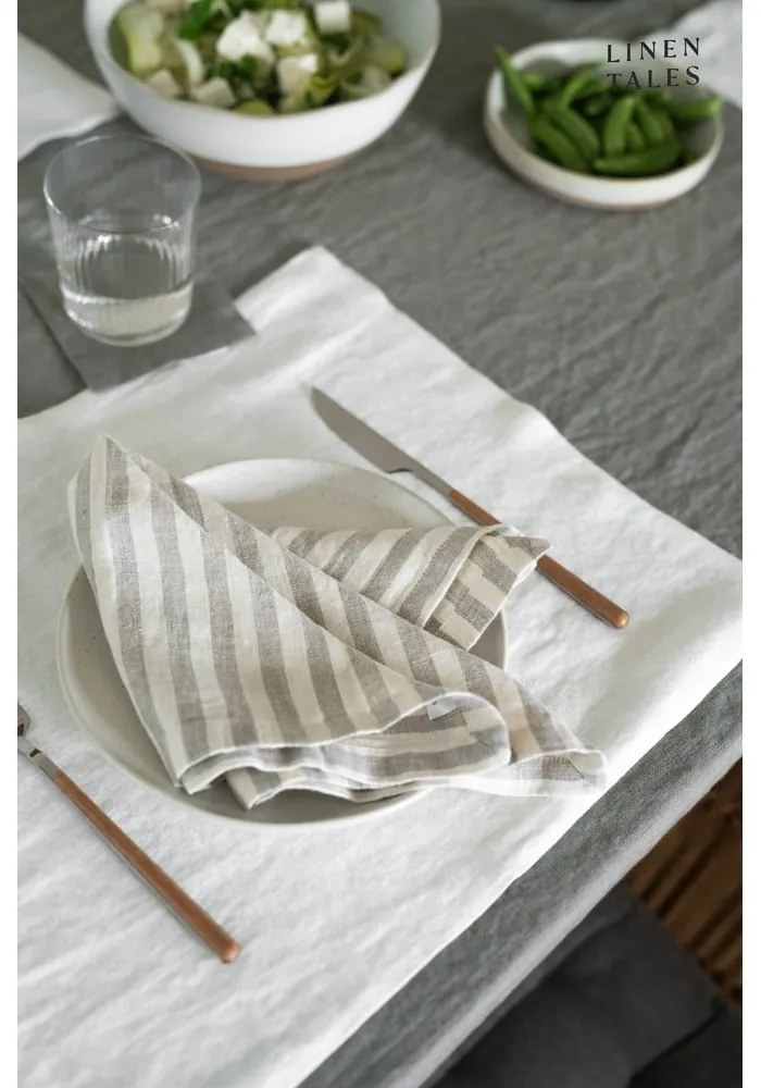 Asciugamano di lino 45x65 cm Natural White Stripes - Linen Tales