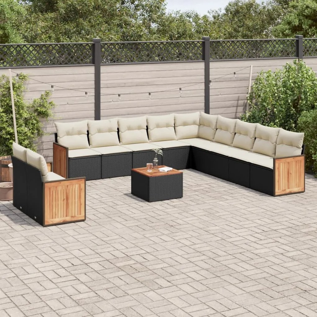 Set divani da giardino 12 pz con cuscini nero in polyrattan