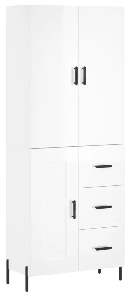 Credenza Bianco Lucido 69,5x34x180 cm in Legno Multistrato