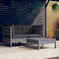 Set Divani da Giardino 3 pz con Cuscini Antracite Legno di Pino 3096018