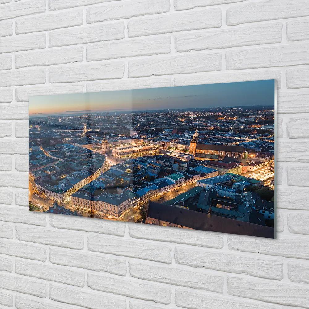 Quadro su vetro acrilico Night Panorama di Cracovia 100x50 cm