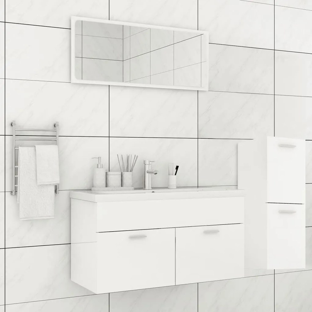 Set Mobili Da Bagno Bianco Lucido İn Legno Multistrato /