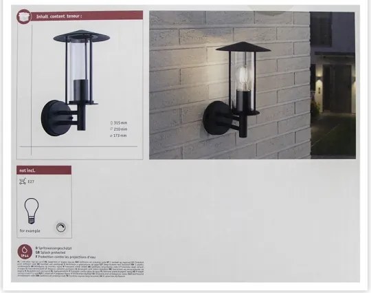 Paulmann 94398 - 1xE27/60W IP44 Applique da esterno CLASSIC 230V