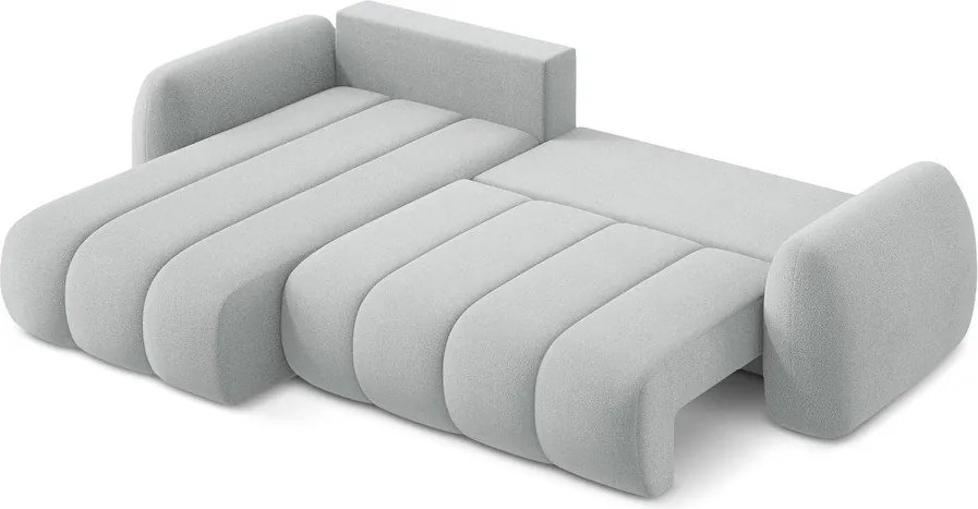 Divano angolare grigio chiaro allungabile/con contenitore (con penisola a sinistra/con chaise lounge) con rivestimento in bouclé Pele – Makamii