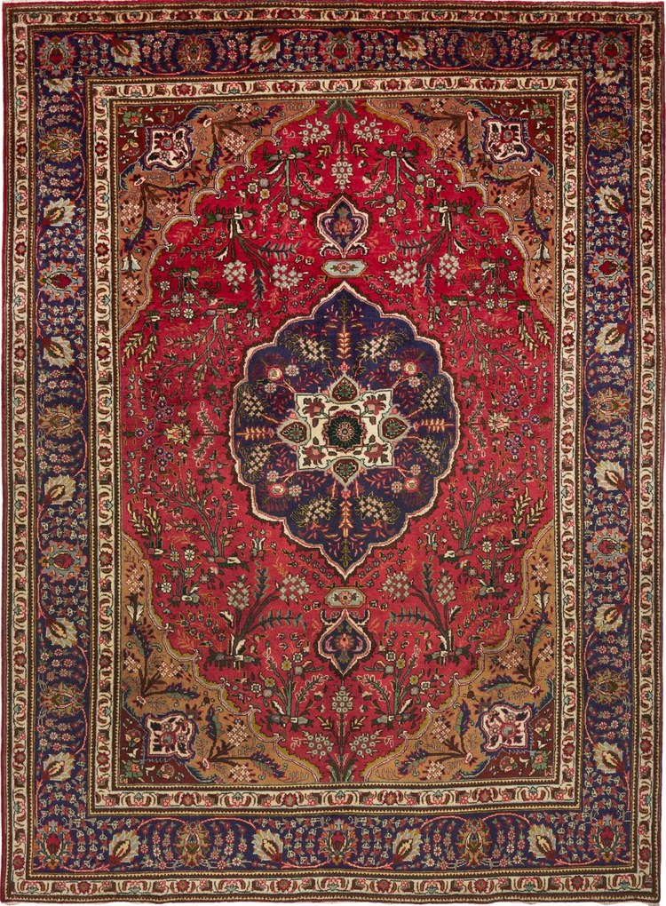 Tabriz Tappeto 340x250 Rosso (Iran) Annodato A Mano