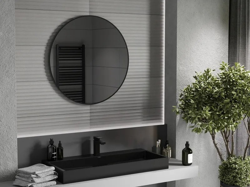 Mexen Loft specchio bagno rotondo 80 cm, cornice nera - 9850-080-080-000-70