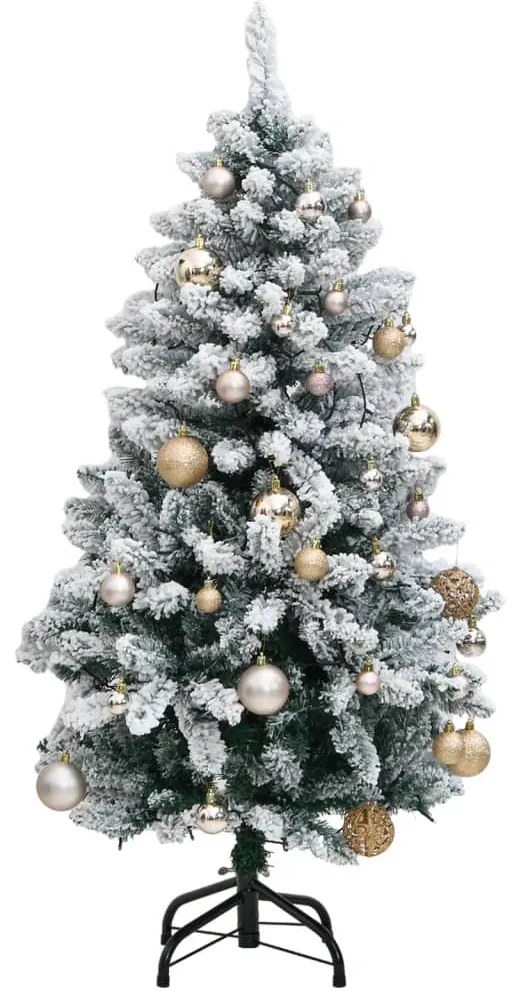 Albero Natale Incernierato con 150 LED e Palline 120 cm