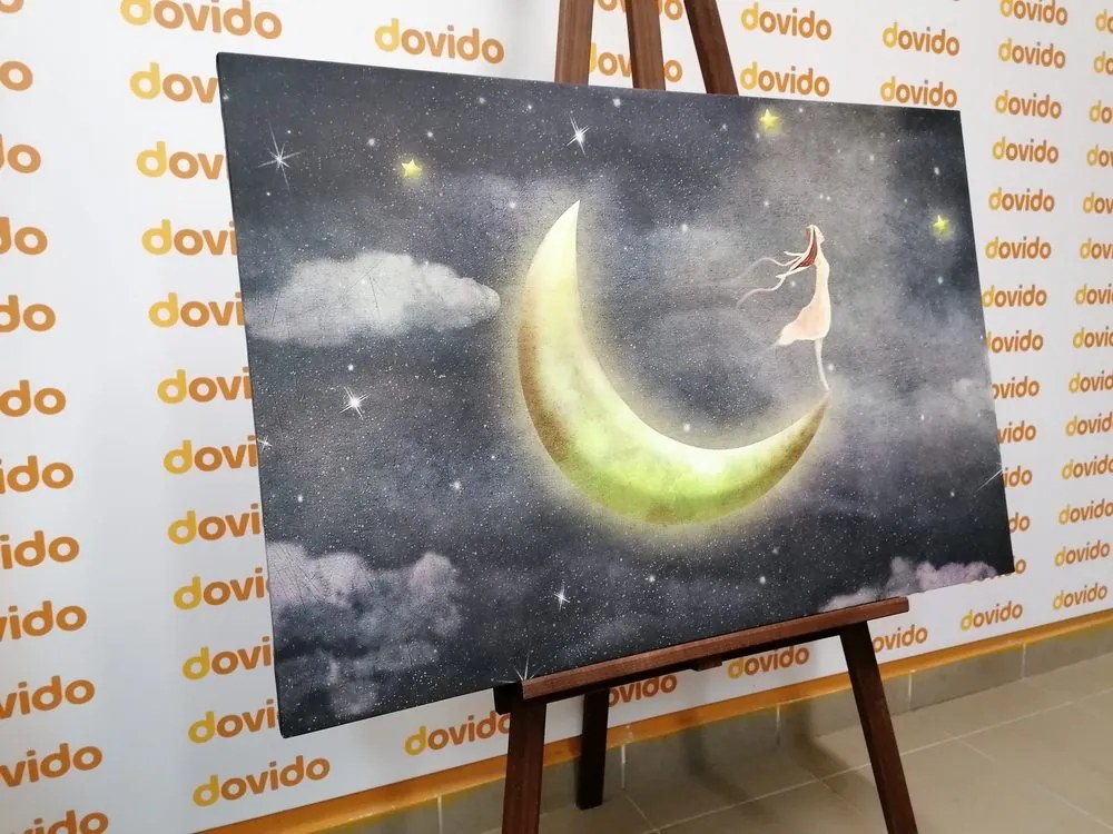 Quadro su tela – Ragazza sulla luna