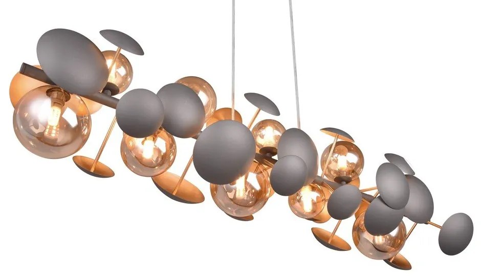 Lampada a sospensione con paralume in vetro grigio-oro Bubble - Trio Select