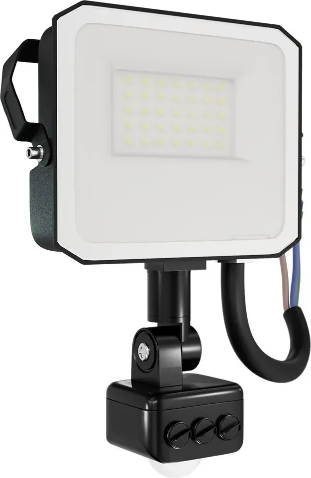 Faro LED 20W IP65 Nero con Sensore di Movimento e OSRAM chip LED Colore Bianco Caldo 3.000K