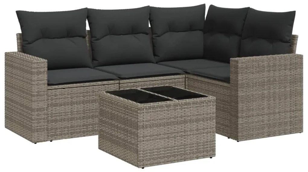 Set divano da giardino 5 pz con cuscini grigio in polyrattan