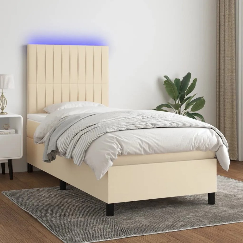Letto A Molle Con Materasso E Led Crema 90x200 Cm İn Tessuto /