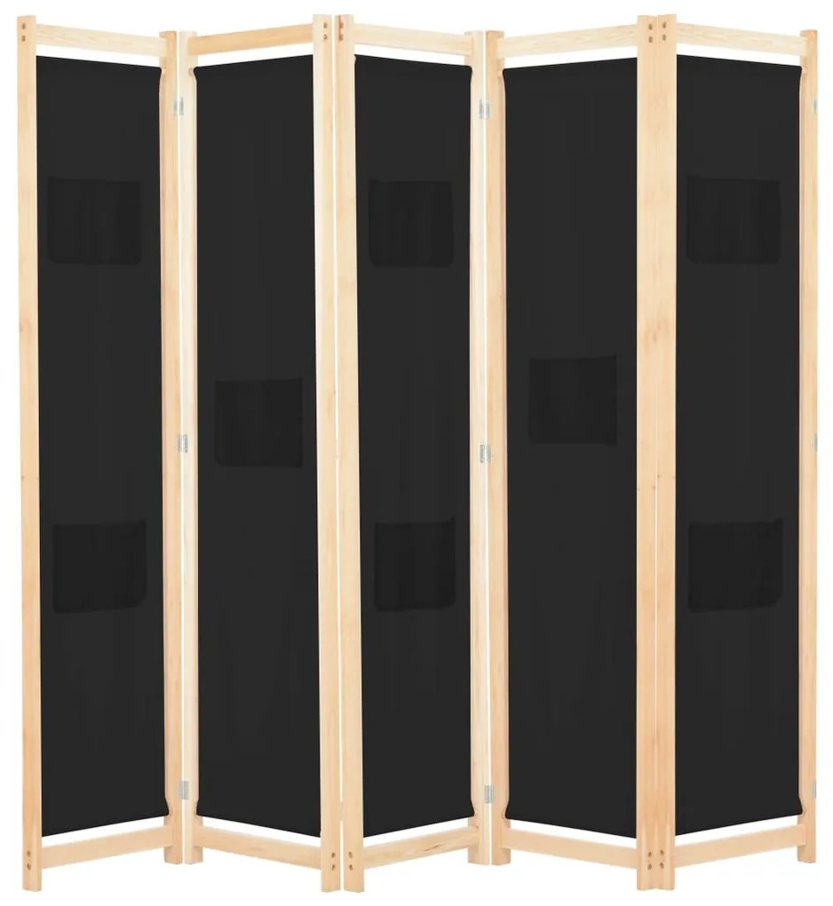 Divisorio A 5 Pannelli Nero 200x170x4 Cm İn Tessuto /