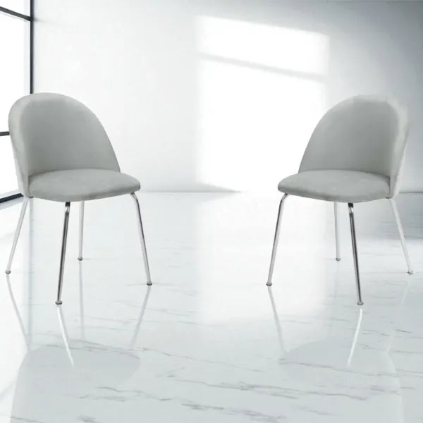 Sedia da pranzo in velluto Grigio Chiaro con gambe in metallo Cromo - PARIS 2 sedie