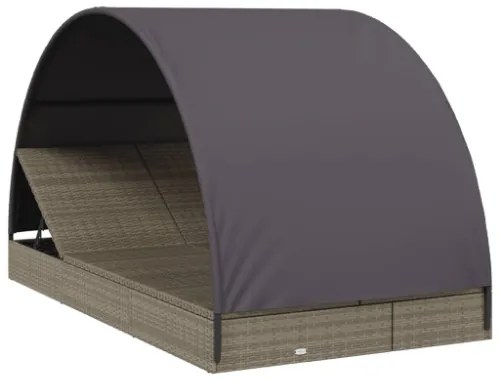 Lettino Doppio Tetto Rotondo Grigio 211x112x140 cm Polyrattan