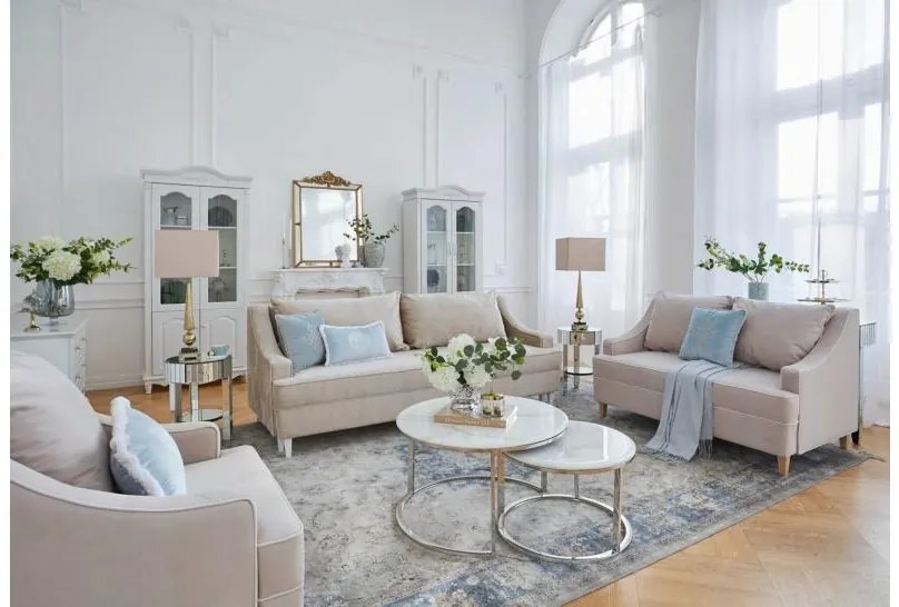 Shabby Chic divano estraibile color champagne in morbida ciniglia - Arrediorg