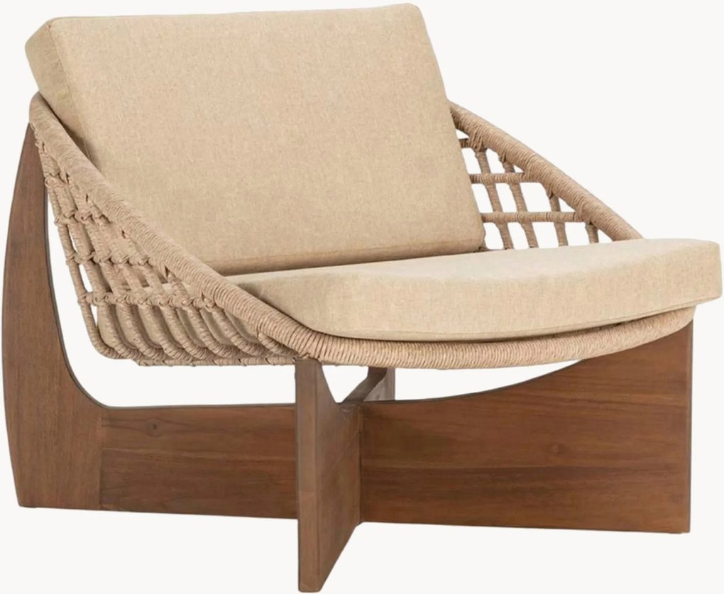 Poltrona da giardino in legno di teak con imbottitura Nathalie