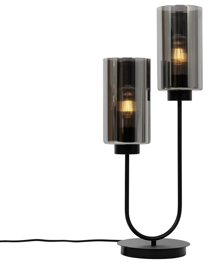 Lampada da tavolo Art Déco nera con vetro fumé 2 luci - Laura