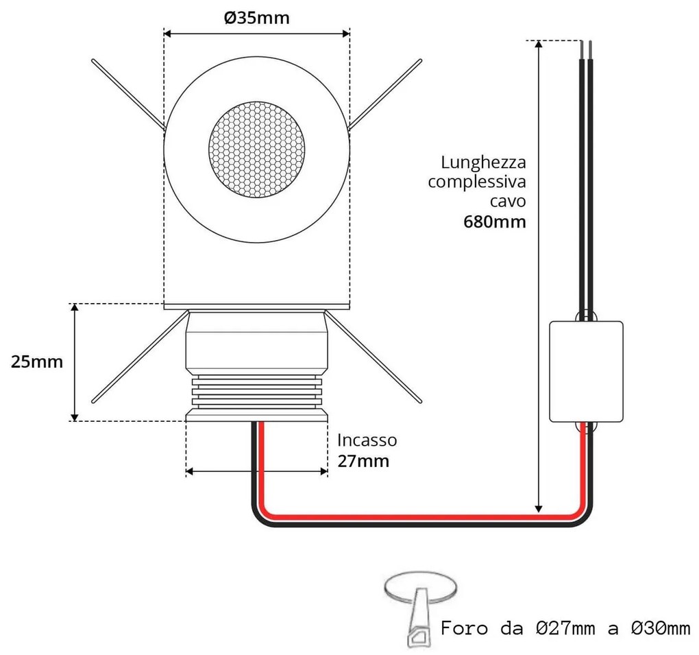Faretto Segnapasso LED 3W IP44 Bianco 25° 220V Colore Bianco Naturale 4.000K