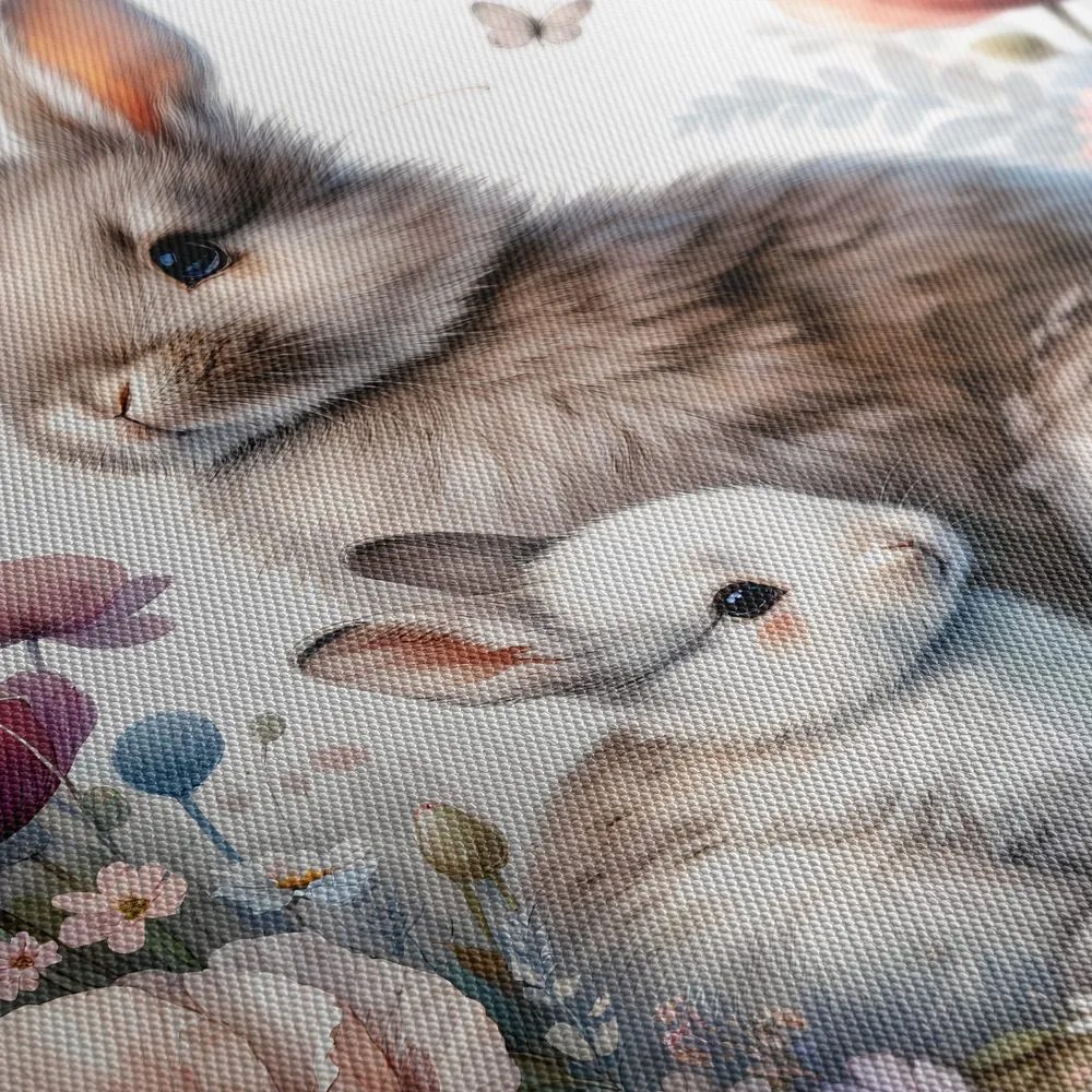 Quadro su tela – Dolci coniglietti tra i fiori